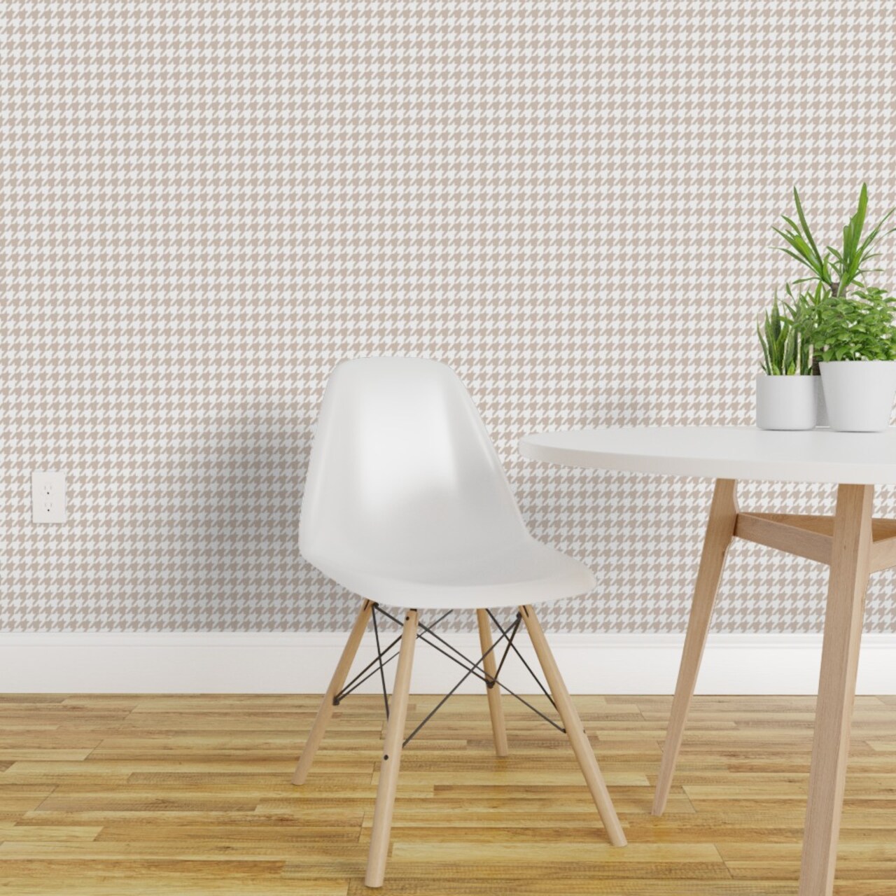 Peel & Stick Wallpaper 2FT Wide Houndstooth Beige Country Chic Boho Cottagecore Neutral English Medium Scale Custom Removable Wallpaper by Spoonflower
